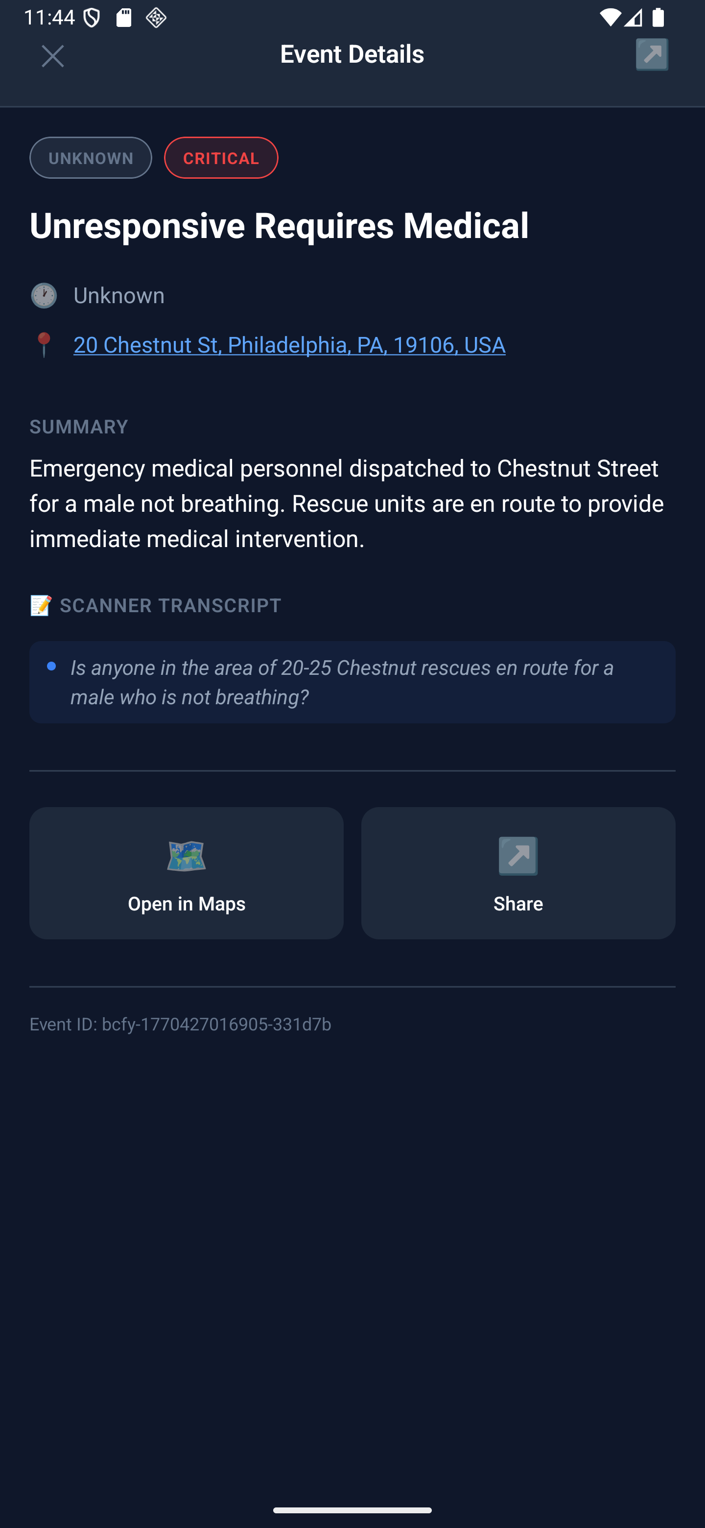ScannerWire event detail view on mobile